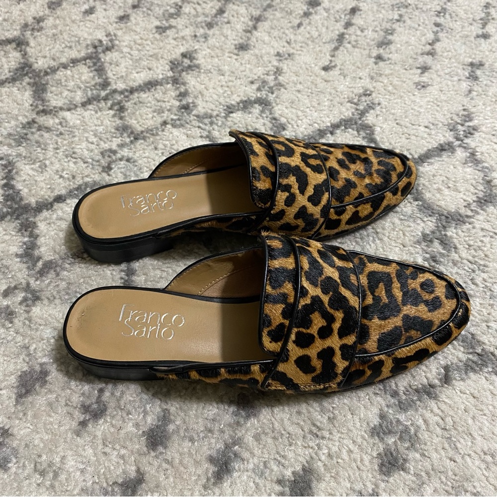 Franco Sarto cheetah leopard animal print slip on mule flats size 7 women’s